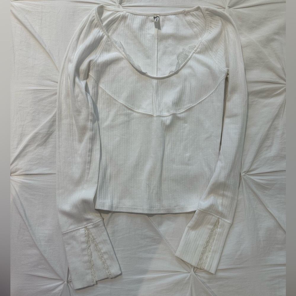Free People White Lace Longsleeve Top